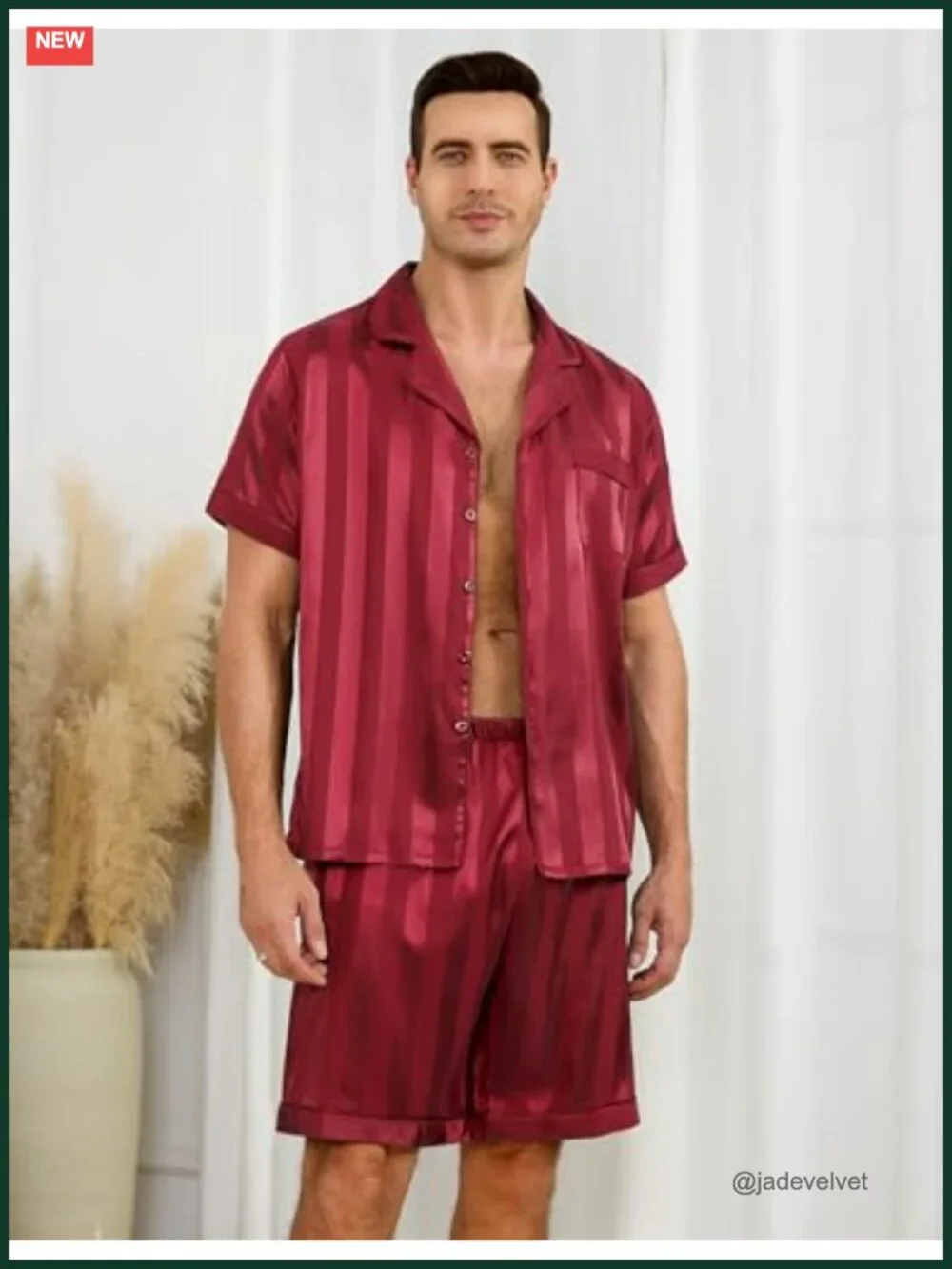 Men's Pajama Set Satin Sleepwear 2 Piece Short Sleeve Button Down Lounge Set